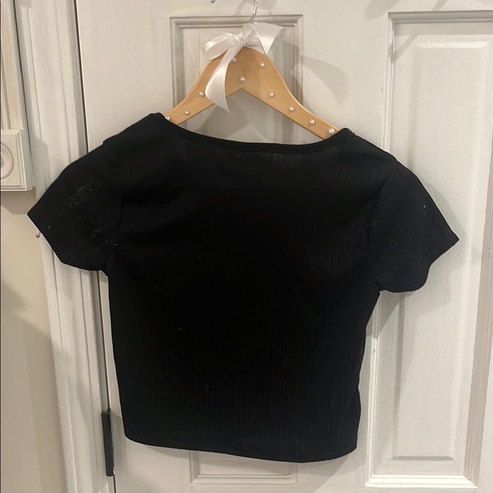 Kensie Girl Black Fitted Short Sleeve Crop Top